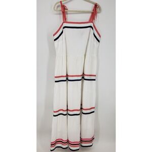Lane Bryant White Tiered Maxi Dress Tie Shoulder Striped Cotton Size 20 Sundress